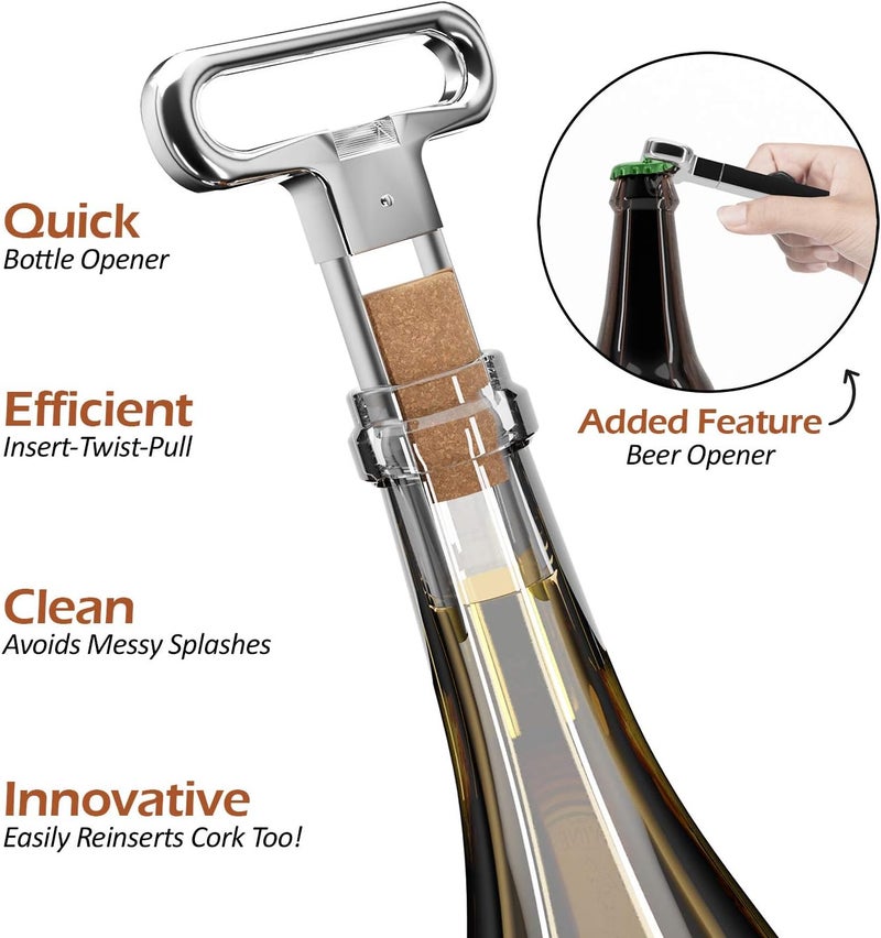 PRIMOXE Ah So Two Prong Wine Cork Remover with Bottle Opener - Professional Stainless Steel Puller - Extractor For Opening & Vintage Collecting - for Connoisseurs & Collectors to Uncork - Image 3